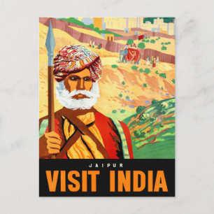 Jaipur Visit India Vintage Travel Poster Restored Postcard