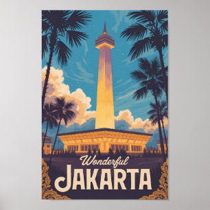 Jakarta Indonesia Illustration Travel Art Vintage Poster