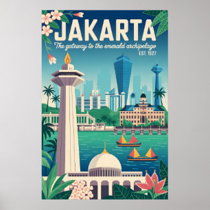 Jakarta Indonesia Retro Travel Poster Art