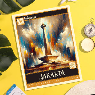 Jakarta, Indonesia Vintage Painting Postcard
