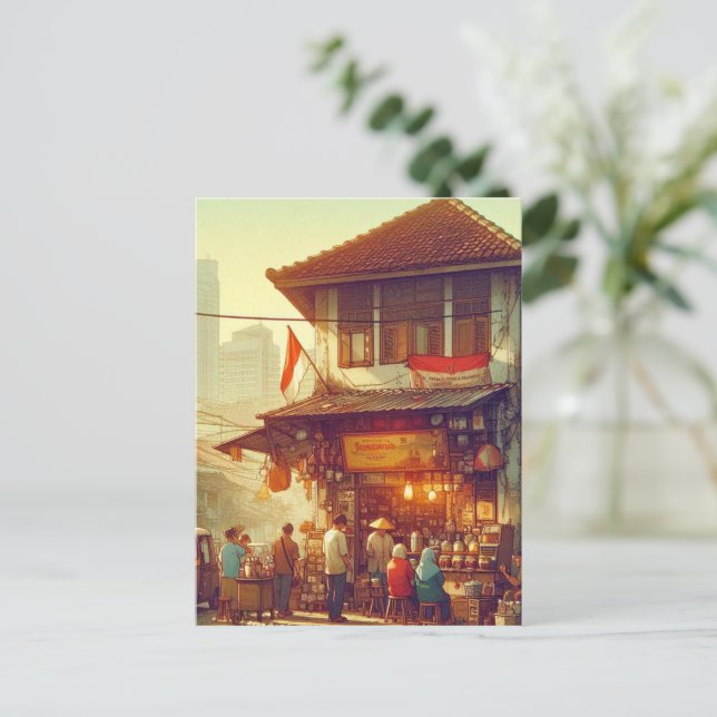 Jakarta Street Coffee Shop  Holiday Postcard (Standing Front)