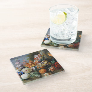 Jakob Bogdani Tulips Peonies and other Flowers Glass Coaster