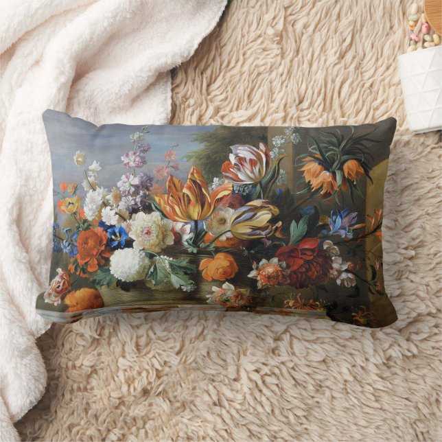Jakob Bogdani Tulips Peonies and other Flowers     Lumbar Cushion (Blanket)