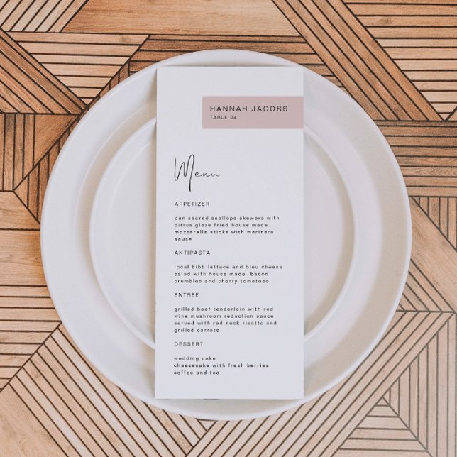 JALAINE Modern Blush Guest Name Dinner Menu (Creator Uploaded)