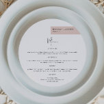 JALAINE Modern Blush Guest Name Round Dinner Menu<br><div class="desc">This round dinner menu features a blush modern minimalist design and a custom name for each guest. This menu is perfect for any simple and classic event. Easily adjust the color to your liking.</div>