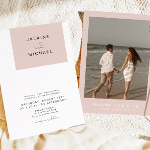 JALAINE Modern Blush Pink Block Photo Wedding Invitation