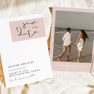 JALAINE Modern Blush Pink Block Save the Date Invitation