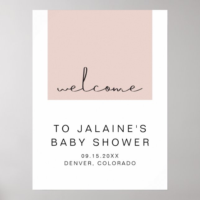 JALAINE Modern Blush Pink Girl Baby Shower Welcome Poster (Front)
