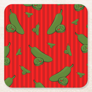 Jalapeno Illustration Square Paper Coaster