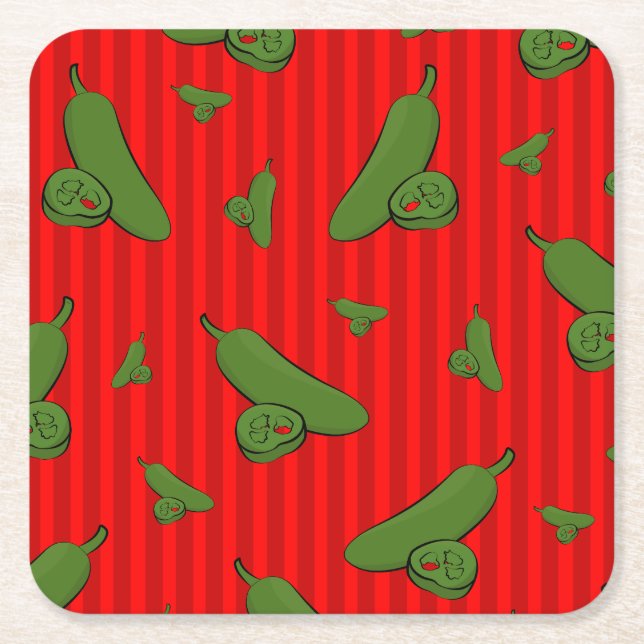 Jalapeno Illustration Square Paper Coaster (Front)
