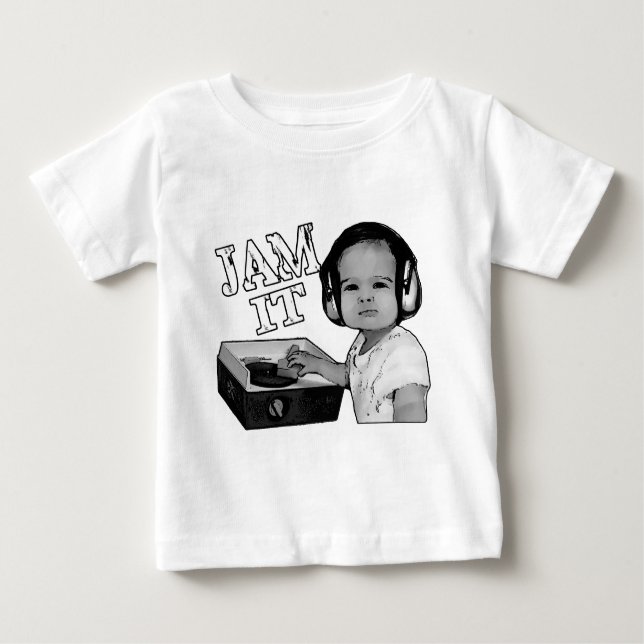 "Jam It" Baby DJ spins on a Fisher Price turntable T-Shirt (Front)