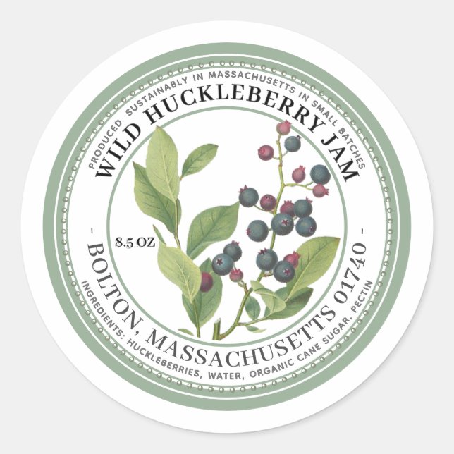 Jam Label with Native Huckleberries Illustration (Front)