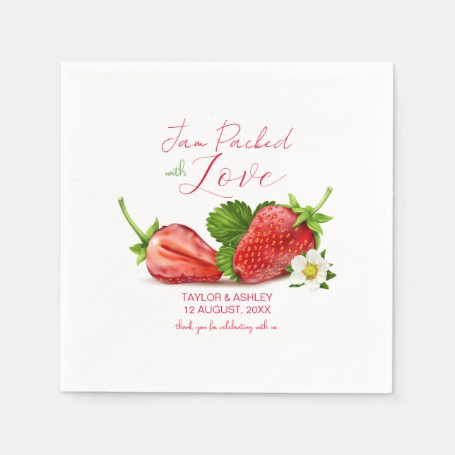 Jam Packed with Love Strawberry Fruit | Wedding Napkin (Front)
