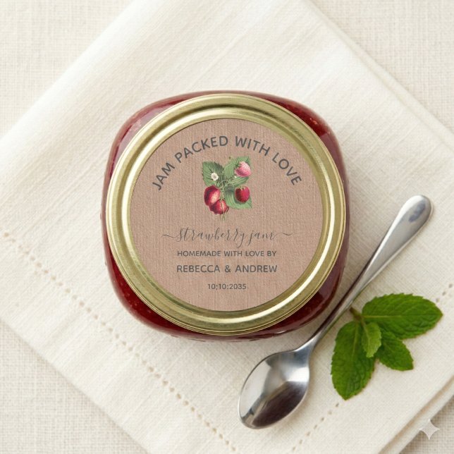 Jam Packed with Love Strawberry Jam Wedding Favour Classic Round Sticker (Creator Uploaded)