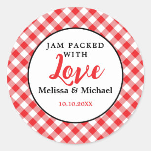 Jam Packed With Love Wedding Favour Red Gingham Classic Round Sticker
