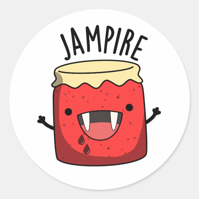 Jam-pire Funny Vampire Jam Pun  Classic Round Sticker (Front)