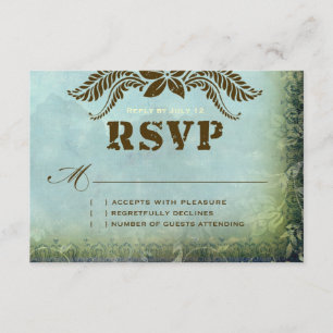 JAMAICA 2 RSVP Vintage Blue Green Linen Paper Card