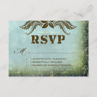 JAMAICA 2 RSVP Vintage Blue Green Linen Paper Card