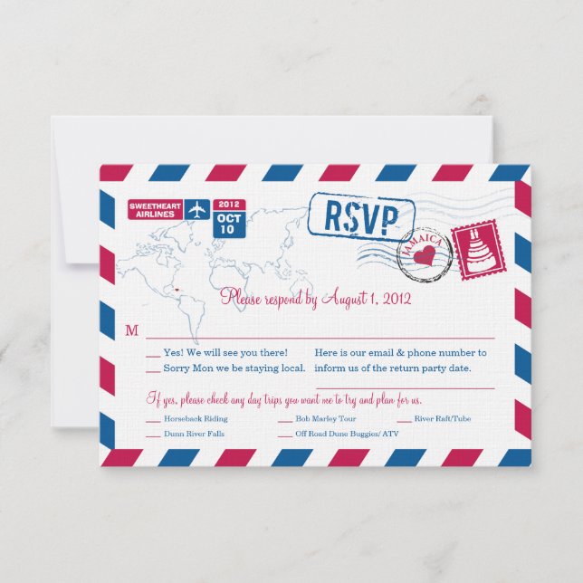 JAMAICA Air Mail Wedding RSVP Card (Front)