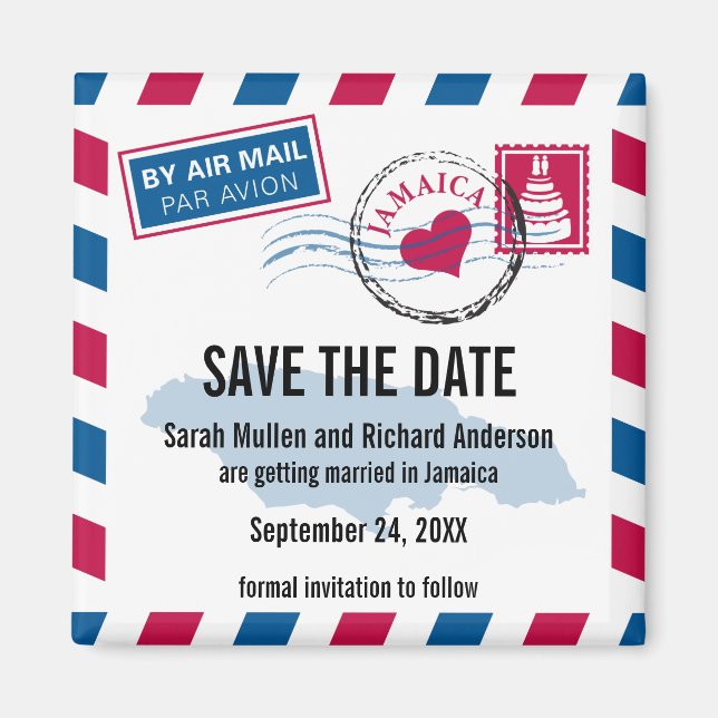 Jamaica Air Mail Wedding Save the Date Magnet (Front)