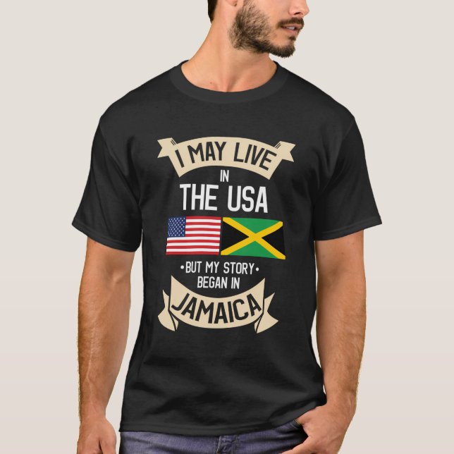 Jamaica American Flag Usa Jamaican Roots Gifts T-Shirt (Front)