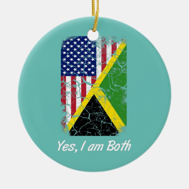 Jamaica American Flag Yes I'm Both Jamaican Roots Ceramic Ornament (Front)
