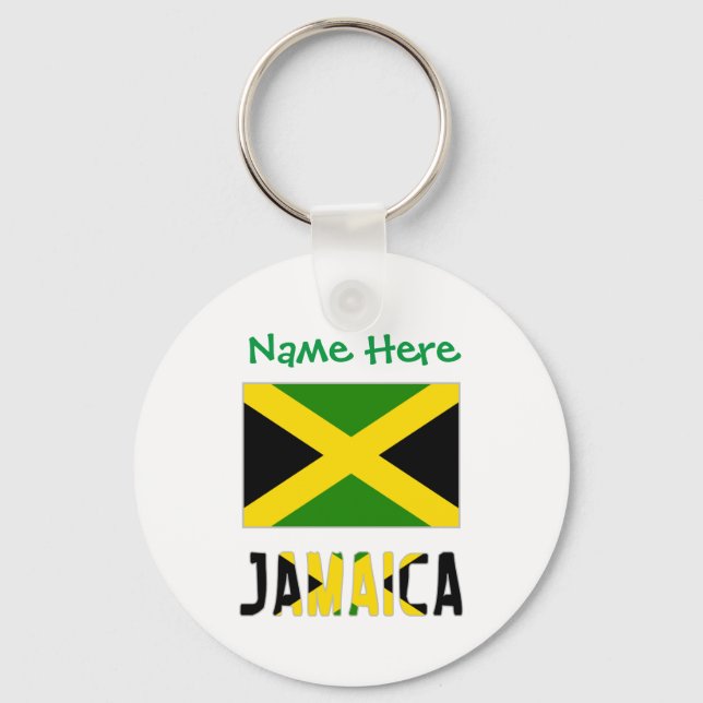 Jamaica and Jamaican Flag Green Personalisation  Key Ring (Front)