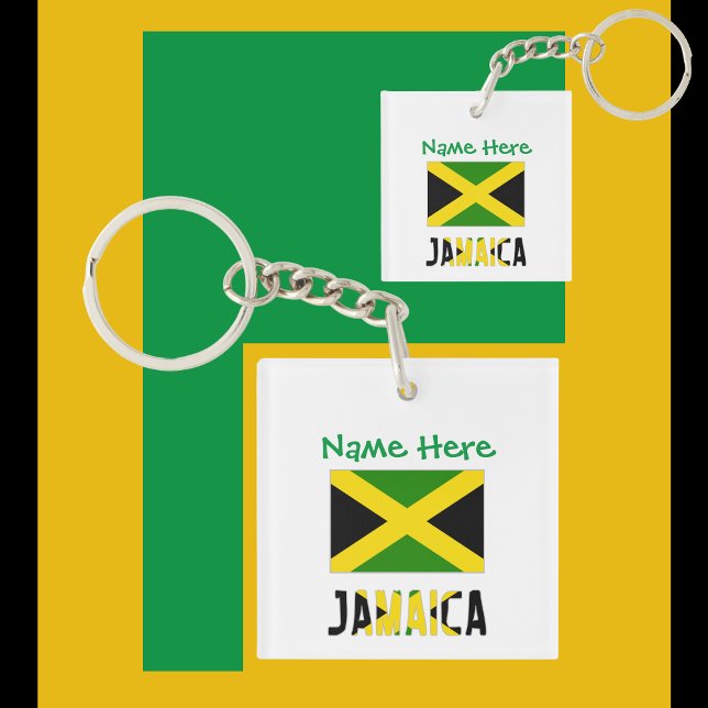 Jamaica and Jamaican Flag Green Personalisation  Key Ring (Creator Uploaded)