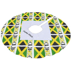 Jamaica and Jamaican Flag Tiled with Your Name Faux Linen Tree Skirt