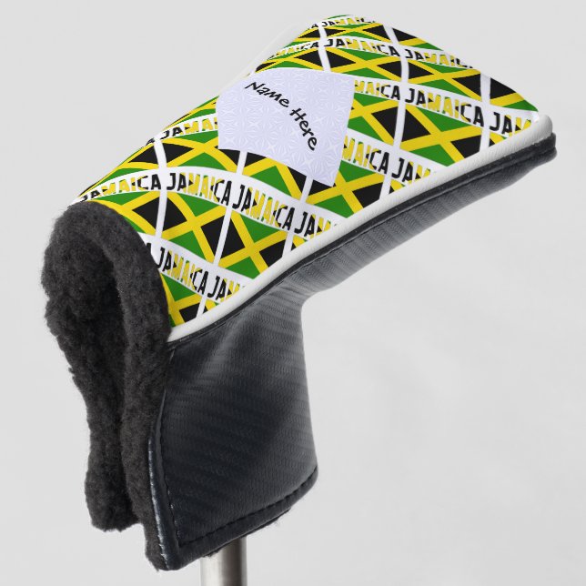 Jamaica and Jamaican Flag Tiled with Your Name Golf Head Cover (3/4 Front)