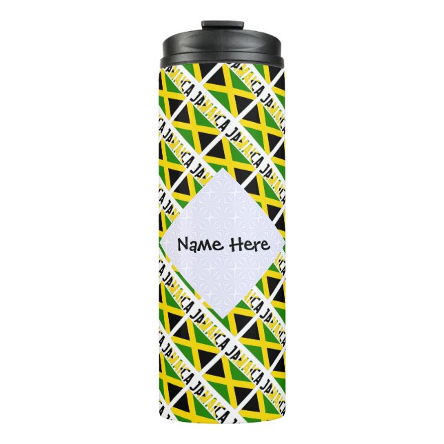 Jamaica and Jamaican Flag Tiled with Your Name Thermal Tumbler (Front)