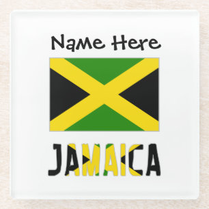 Jamaica and Jamaican Flag with Your Name Glass Coaster