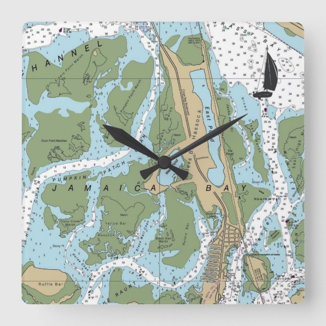 Jamaica Bay New York Chart Square Wall Clock (Front)