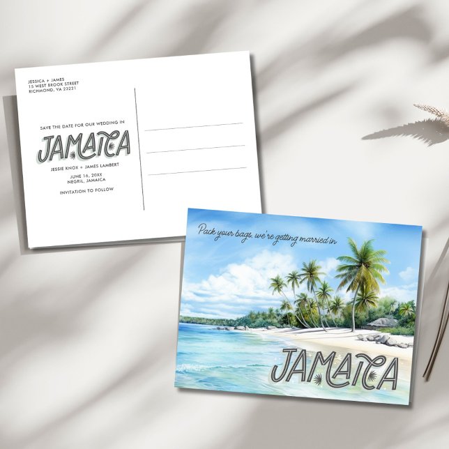 Jamaica Beach Wedding Save the Date Announcement Postcard (Jamaica Beach Wedding Save the Date)