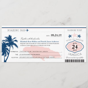 Jamaica Blue/Pink Palm Tree Starfish Boarding Pass Invitation