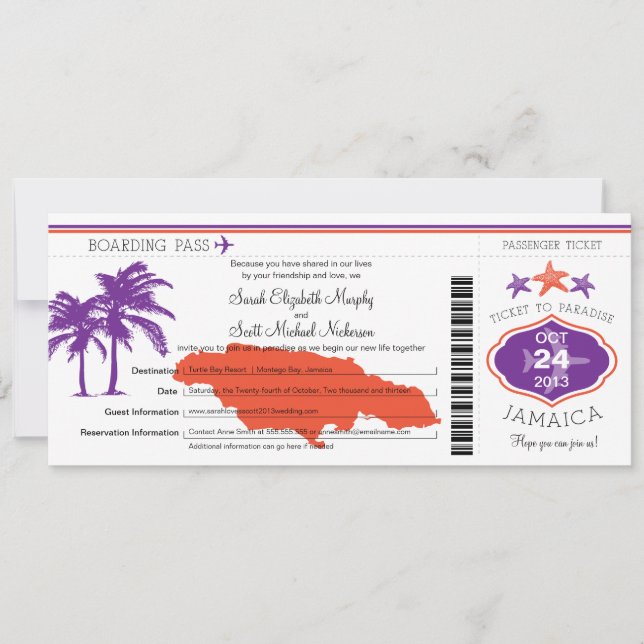 Jamaica Boarding Pass Wedding Invitation (Front)