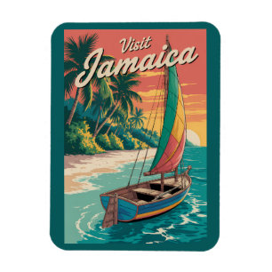 Jamaica Boat Illustration Travel Art Vintage Magnet