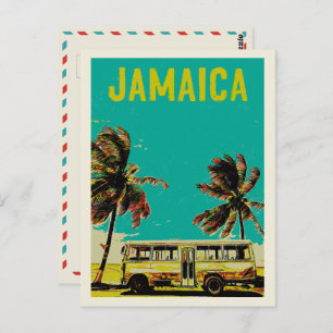 Jamaica, bus and palm trees postcard