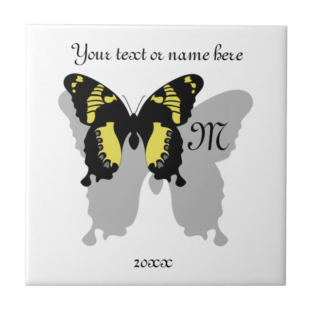 Jamaica Butterfly Shadow Monogram Ceramic Tile (Front)