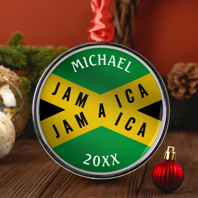 Jamaica Caution Tape Green Gold Jamaican Flag  Metal Ornament (Jamaica Caution Tape Green Gold Jamaican Flag Metal Ornament)