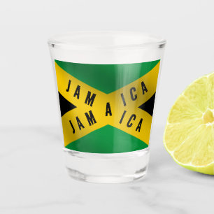 Jamaica Caution Tape Green Gold Jamaican Flag Shot Glass