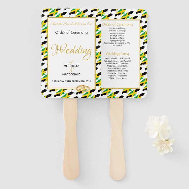 JAMAICA Christian Custom Wedding Programme Hand Fan (Front and Back)