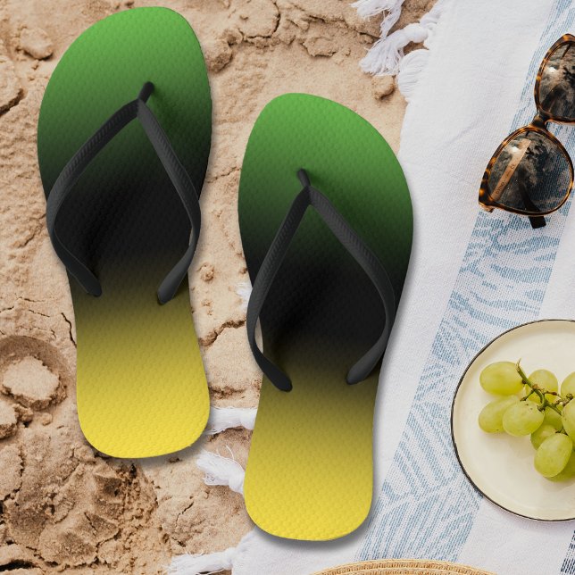 Jamaica Colours Gradient Ombre Green & Yellow Thongs (Jamaica Colors Gradient Ombre Green & Yellow Flip Flops)