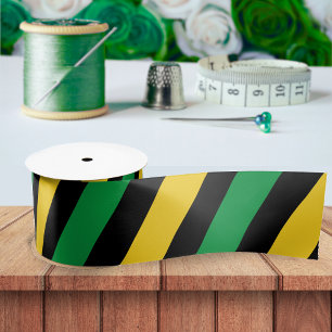 Jamaica Colours Green Gold Black Diagonal Jamaican Satin Ribbon