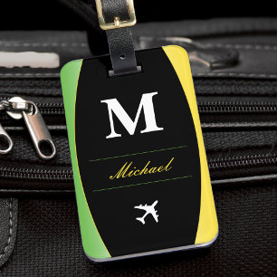 Jamaica Colours Green Gold Caribbean Name Monogram Luggage Tag