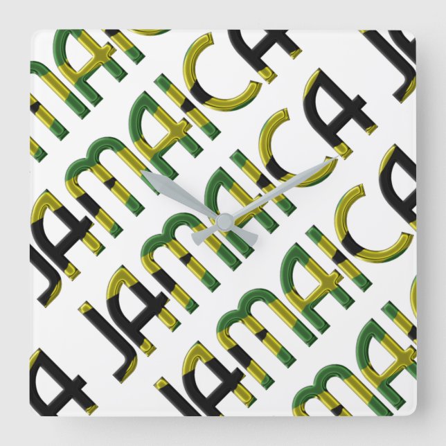 Jamaica Country Jamaican Flag Colours Typography Square Wall Clock (Front)