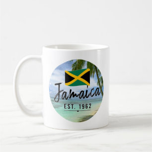 "Jamaica Est. 1962" Beach With Jamaica Flag Art Coffee Mug