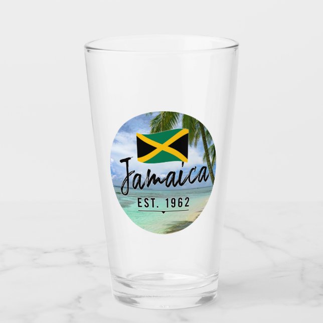 "Jamaica Est. 1962" Beach With Jamaica Flag Art Glass (Front)
