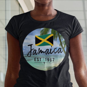 "Jamaica Est. 1962" Beach With Jamaica Flag Art T-Shirt