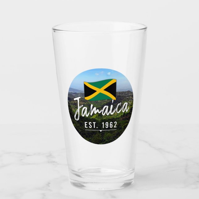 "Jamaica Est. 1962" Blue Mountains With Flag Glass (Front)